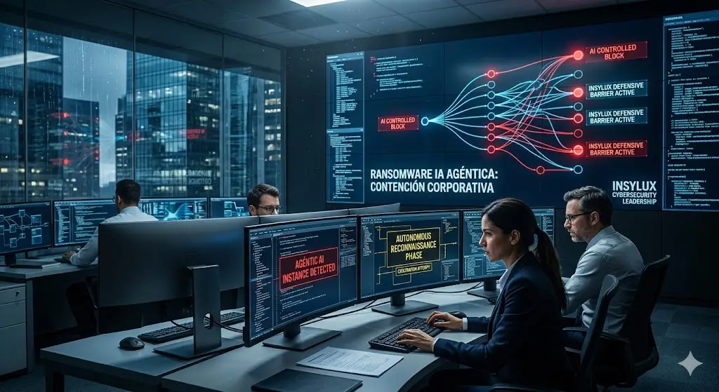 Impacto y contención corporativa del Ransomware IA Agéntica en centros de datos.
