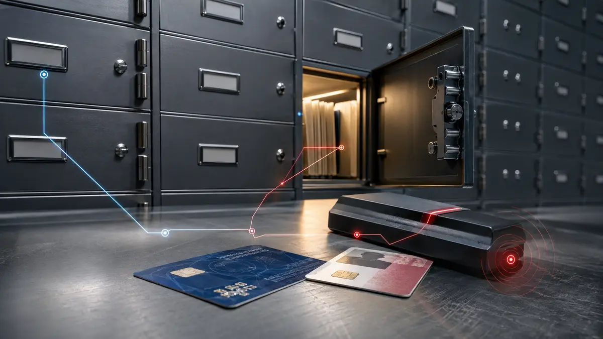 Dos credenciales de identidad convergen en un lector y una afirmación falsificada abre un único archivo cloud protegido