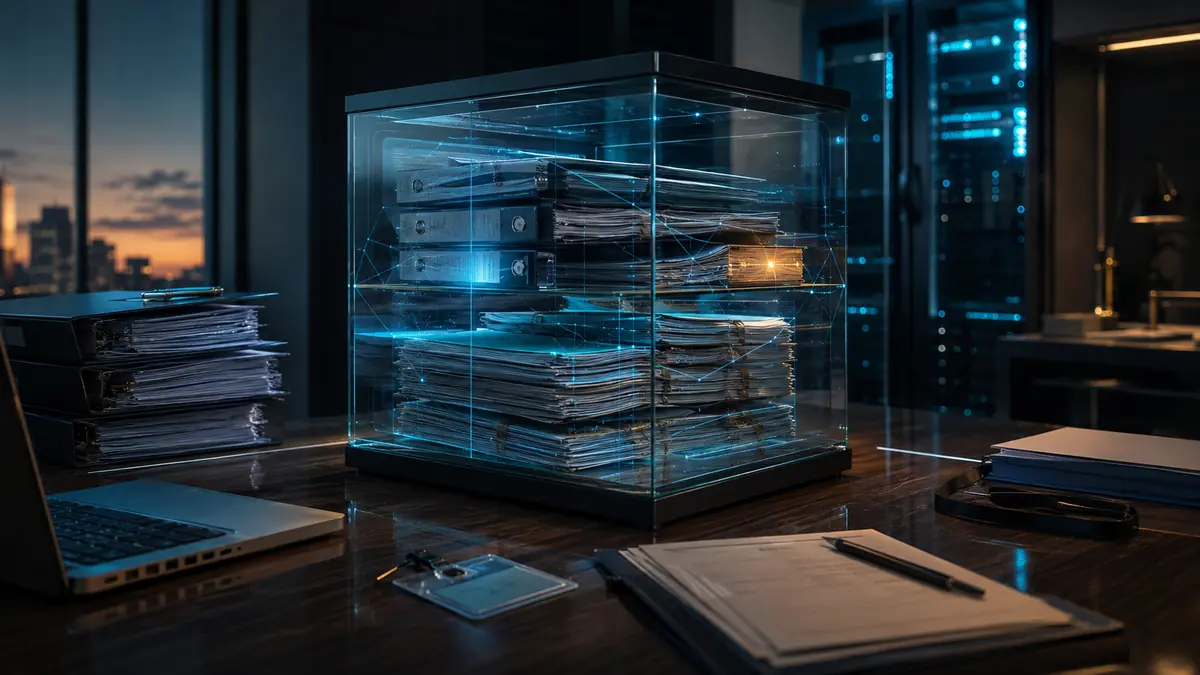 Archivo de evidencias de un SGSI conecta controles, auditoría y servidores para preparar la certificación ISO 27001